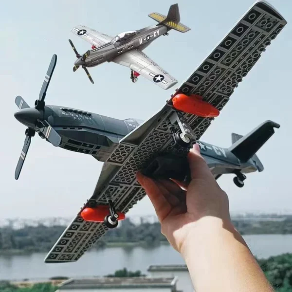 Military WWII Plane P51 Mustang Fighter Building Blocks North American Attack F16 Weapon War Vehicle Bricks Toys For Children - Image 3