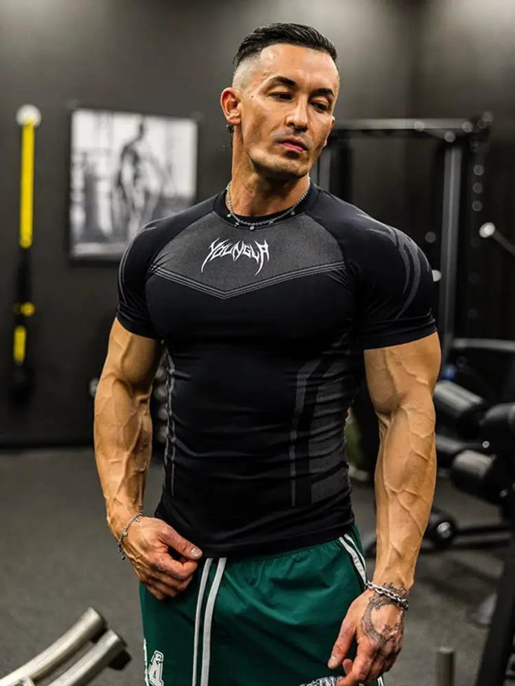 Men Short Sleeve 2025 Spring Autumn New StyleFitness Clothes Quick Drying Breathable Stretch Tight Fitting Clothing T-Shirt - Image 5