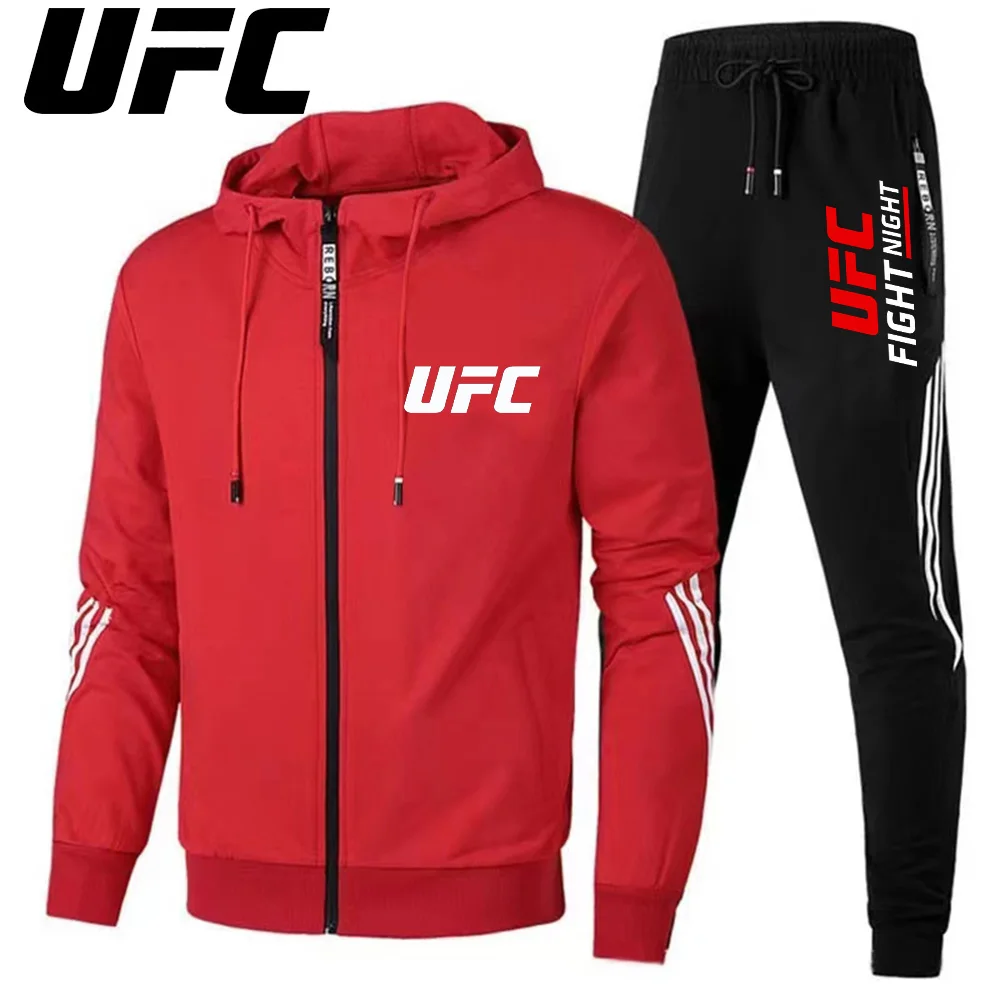 UFC New Frontier Men's Casual Sports Set Fashion Zipper Jacket Running Women's Men's Sports Set UFC Printed Outdoor Hoodie Set - Image 3