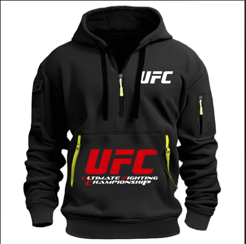 2025 Spring and Autumn Men's and Women's UFC Fighting Half Zipper Hoodie Street Leisure Sports Fashion Hoodie Clothing