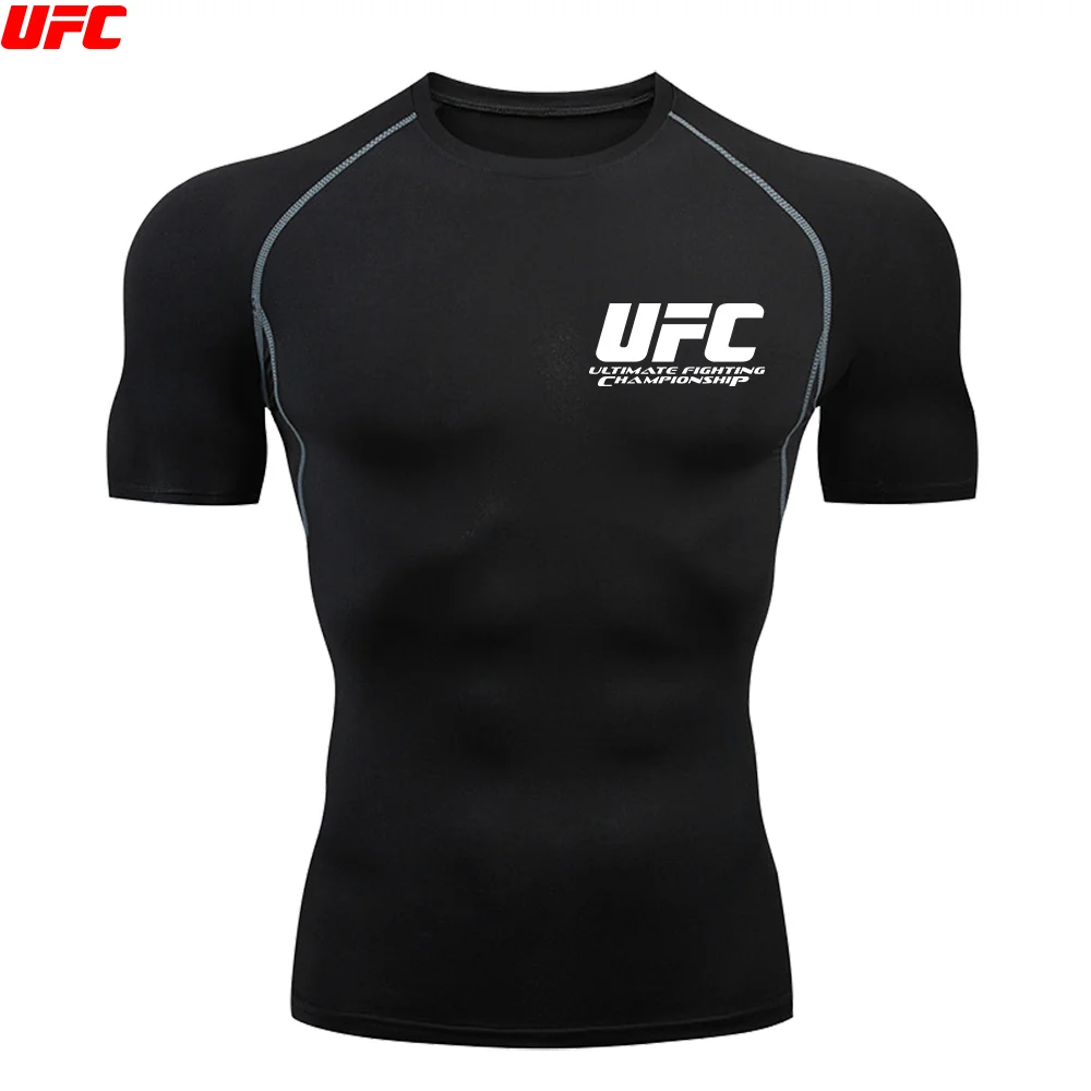 UFC 2025 Summer Compressed Shirt Mens Running TShirt Quick Dry Sport Tight Fitness Training T-Shirt Men Workout Short sleeve Top