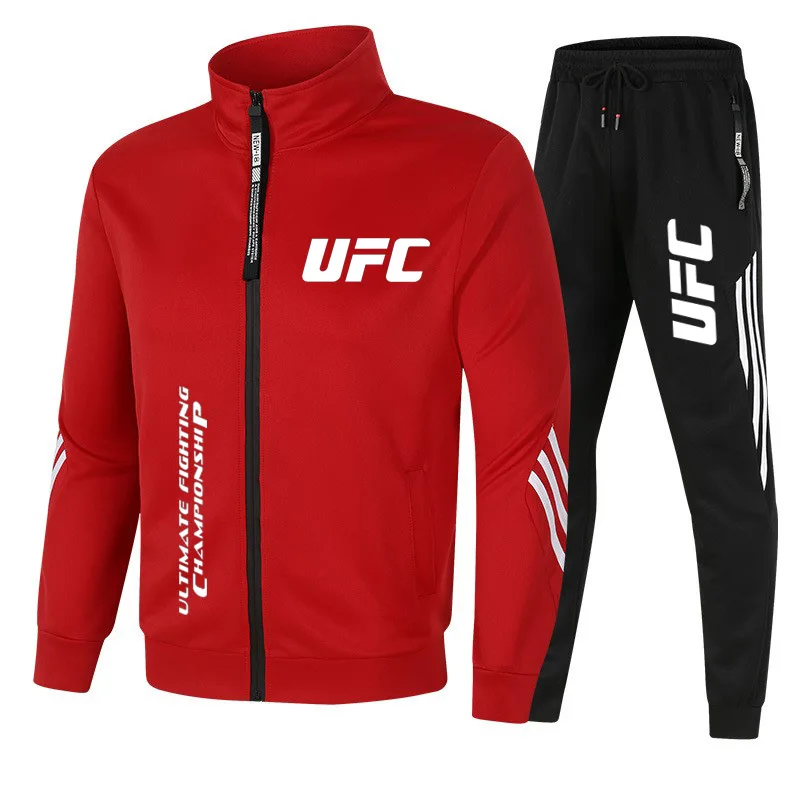 Spring and Autumn UFC Printed Fitness Drawstring Hoodie and Sports Pants Set Fashionable men's jogging outdoor leisure suit - Image 2