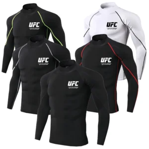 UFC Lightweight Breathable Fitness T-shirt Shorts Training High Collar Tight Long Sleeve Men's Running Sports Top Pants Set