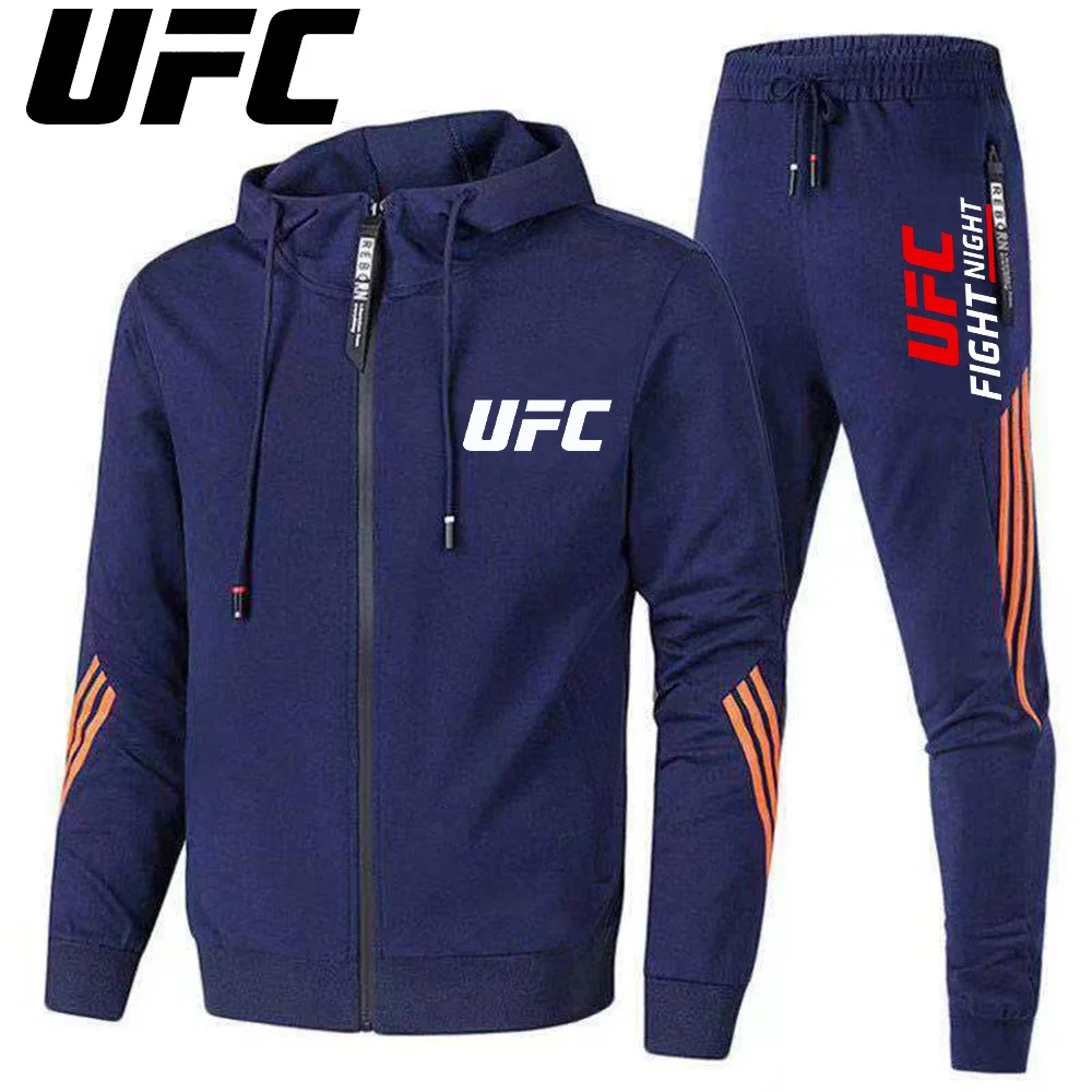 UFC New Frontier Men's Casual Sports Set Fashion Zipper Jacket Running Women's Men's Sports Set UFC Printed Outdoor Hoodie Set - Image 2