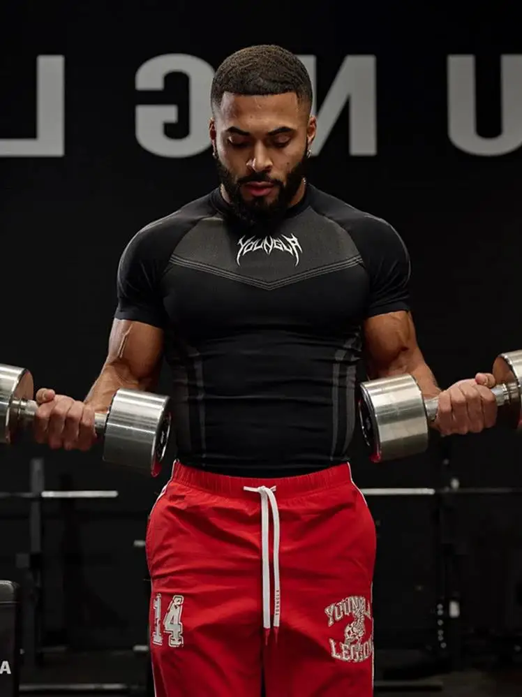 Men Short Sleeve 2025 Spring Autumn New StyleFitness Clothes Quick Drying Breathable Stretch Tight Fitting Clothing T-Shirt - Image 6